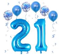 VUCDXOP Blue Digital Balloon 21, XXL Giant Birthday Balloon 21, 40 inch Number Balloon Foil Balloon Numbers 2 & 1, Birthday Decoration Anniversary Party Decoration, Fly with Helium(Number 21/12)