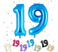 VUCDXOP Blue Number 19 Balloons, 3-Pack, 40" Helium Foil, Reusable, Perfect for 19th Birthday, Anniversary Parties, Unisex-Kids