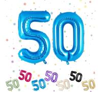 VUCDXOP Blue Number 50 Balloon, 3-Pack, 40" Helium Foil Numbered Balloons, 50th Birthday & Anniversary Party Decorations