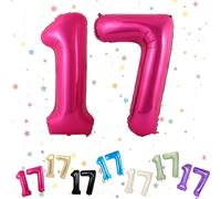VUCDXOP Hot Pink 17 Number Balloons, 3 Pack, 40" Helium Foil Balloons, Perfect for 17th Birthday, Anniversary, Wedding & Graduation Parties, Unisex-Kids