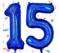 VUCDXOP Number 15 Balloon, Navy Blue, 40" Helium Foil Balloon, 3-Pack, Perfect for 15th Birthday, 51st Anniversary, Unisex-Teens