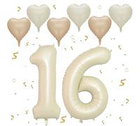 VUCDXOP Number 16 Balloons Cream - 40 Inch Foil Number 1 & 6 With 6 Metal and Confetti Helium Balloons for 16th 61th Year Old Birthday Decorations