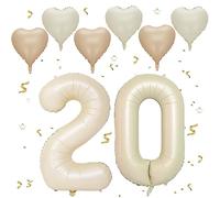 VUCDXOP Number 20 Cream Balloons, 40-Inch Foil Number 2 & 0 With 6 Metal and Confetti Helium for 20th Year Old Birthday Decorations