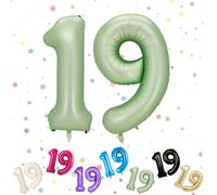 VUCDXOP Sage Green 19 Number Balloons, 3 Pack, 40" Helium Foil Balloons, 19th Birthday, Anniversary & Graduation Party Decorations for Kids & Teens