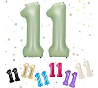 VUCDXOP Sage Green Number 11 Balloon, 3 Pack, 40" Helium Foil Balloons, Reusable Mylar, Perfect for 11th Birthday, Graduation, Wedding & Anniversary Parties, Unisex-Kids