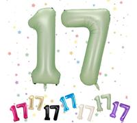VUCDXOP Sage Green Number 17 Balloons, 3 Pack, 40" Helium Foil, Perfect for 17th Birthday, Anniversary, Wedding & Graduation Parties, Unisex - Kids
