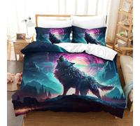 VUDBELAFC 3D Printed Quilt Cover Wolf 3 Pieces Bedroom Bed Bedding Set Soft Easy Care with Zipper Closure,Pillowcases for Kids Girls Boys Adults Bedroom Single Double(200x200cm)