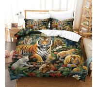 VUDBELAFC Bedding Duvet Cover Set Jungle Animals Microfibre Comforter Cover 3D Print Quilt Cover with 3 Piece Set Pillowcases for Children, Adults Double（200x200cm）