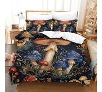 VUDBELAFC Bedding Duvet Cover Set Mushroom Microfibre Comforter Cover 3D Print Quilt Cover with 3 Piece Set Pillowcases for Children, Adults Double（200x200cm）