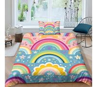 VUDBELAFC Bohemian Rainbow Duvet Cover Sets 3 PCS Hotel Quality Quilt Cover Bedding Bed Covers with Pillowcases with Zipper Closure Hypoallergenic Soft Breathable Microfiber Single（135x200cm）