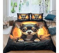 VUDBELAFC Chihuahua Dog Duvet Cover Sets 3 PCS Hotel Quality Quilt Cover Bedding Bed Covers with Pillowcases with Zipper Closure Hypoallergenic Soft Breathable Microfiber Double（200x200cm）
