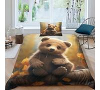 VUDBELAFC Grizzly Bear Duvet Cover Set 3 PCS Hotel Quality Quilt Cover Bedding Set Bed Covers with Pillowcases with Zipper Closure Ultra Soft Anti Allergic Microfiber Single（135x200cm）