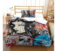 VUDBELAFC Japanese Graffiti 3D Printed Quilt Cover 2 Pieces Bedroom Bed Bedding Set Soft Microfiber with Zipper Closure,Pillowcases for Teens And Adults Single(135x200cm)