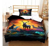 VUDBELAFC Jungle Animals 3D Printed Quilt Cover 2 Pieces Bedding Set Soft Easy Care with Zipper Closure,Pillowcases for Kids Girls Boys Adults Bedroom Single(135x200cm)