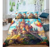 VUDBELAFC Magic Castle Duvet Cover 3 PCS Hotel Quality Quilt Cover Bed Sets Bed Covers with Pillowcases with Zipper Closure Hypoallergenic Soft Breathable Microfiber Double(200x200cm)
