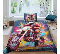 VUDBELAFC Motocross 3D Printed Duvet Cover Set Bedding Set,Soft Microfiber Pillowcases,Hidden Zipper Extreme Sports Quilt Cover Easy Care Comforter Cover for Kids Boys Girls Teens Single（135x200cm）