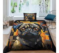 VUDBELAFC Pug Duvet Cover 3 PCS Hotel Quality Quilt Cover Bedding Bed Covers with Pillowcases with Zipper Closure Hypoallergenic Soft Breathable Microfiber Single（135x200cm）