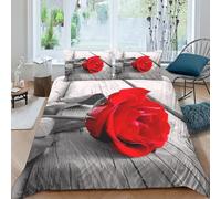 VUDBELAFC Red Roses Duvet Cover Set 3 PCS Hotel Quality Quilt Cover Bedding Set Bed Covers with Pillowcases with Zipper Closure Ultra Soft Hypoallergenic Microfiber Double(200x200cm)