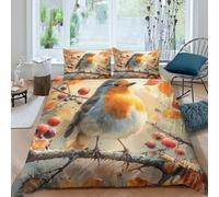 VUDBELAFC Robin Bird Duvet Cover Set 3 PCS Hotel Quality Quilt Cover Bed Sets Bed Covers with Pillowcases with Zipper Closure Hypoallergenic Soft Breathable Microfiber King（220x240cm）