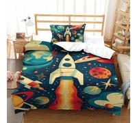 VUDBELAFC Rocket Duvet Cover Modern 3D Theme Comforter Cover Children Bedding Set Bedspread Cover Breathable Soft Microfiber Bedding Set, Decorative Room 2pcs Set Quilt Cover Single（135x200cm）