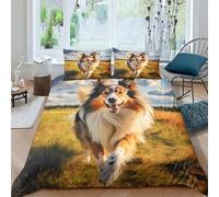VUDBELAFC Sheltie Sheepdog Duvet Cover Sets 3 PCS Hotel Quality Quilt Cover Bedding Set Bed Covers with Pillowcases with Zipper Closure Breathable Stylish Comforter King（220x240cm）
