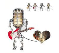 Vueeze Mic Rockbot,Dotmalls Mic Rockbot,Microphone Robot Lamp,Vintage Microphone Guitar Robot Lamp,Retro Style Microphone Robot Table Lamp,Vintage Metal Microphone Robot Desk Lamp with Mini Guitar (A)