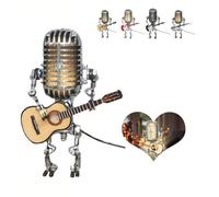 Vueeze Mic Rockbot,Dotmalls Mic Rockbot,Microphone Robot Lamp,Vintage Microphone Guitar Robot Lamp,Retro Style Microphone Robot Table Lamp,Vintage Metal Microphone Robot Desk Lamp with Mini Guitar (C)