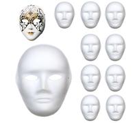 Vueinrg 10 Pieces DIY White Paper Masks Pulp Blank Full Face Mask for Painting Masquerade Mask Paintable White Plain Masks Paper Mache Masks for Costume Carnival Cosplay Halloween Party