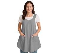 Vueqkueg Apron with Pocket Cotton Linen for DIY Gardening and Painting Grey | Japanese back design enhances comfort and keeps apron secure, pocket is the perfect place for small tools .