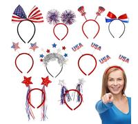 Vuggdt 4th Of July Headband,9X Red White Blue 4th Of July Hair Accessories - US Flag Headwear, Star Hair Hoop, Photo Props For Parade Event