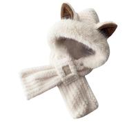 Vuggdt Hat and Scarf | Cute Soft Hats with Fox Ears - Breathable Cycling Scarf Hat, Snow Hat, Hooded Scarf for Birthday, Christmas, Easter White