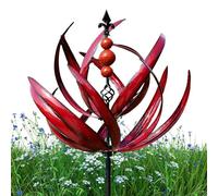 Vuggdt Metal Garden Spinner, Red Windmill, UV & Rust Resistant, Multicolor, Floral Theme, 20x90cm