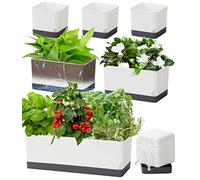 Vugosson Self Watering Planters Pots for Indoor Plants, 7 Pack 4+8+17 Inch Plastic Window Boxes Planters Herb Planter, Rectangle Rectangular Planter Windowsill Planters with Drainage and Saucer