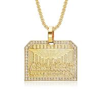 VUIFONGS Last supper Chain for Men Iced Out Pendant Christian Cross Rectangle Pendant Necklace Religion Style Hip Hop Punk Rock Clubs jewelry Cuban Link chain for men, Stainless Steel, No Gemstone
