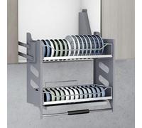 VUIKLCty 2 Tier Heavy Duty Wall Mounted Sliding Shelf Dish Pull Out Cabinet Kitchen Upper Cabinet Spice Rack Adjustable Pull Down Shelf(18.1)