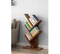VUIKLCty Bookcase book shelf Tree-shaped Bookshelf, Large-capacity Bookcase Storage Display Cabinet, T-shaped Shelf for Home Bedroom Office(4 layers teak color straight section)