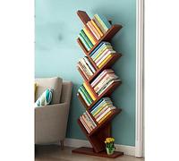VUIKLCty Bookcase book shelf Tree-shaped Bookshelf, Large-capacity Bookcase Storage Display Cabinet, T-shaped Shelf for Home Bedroom Office(8-layer teak rounded corners)
