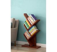 VUIKLCty Bookcase book shelf Tree-shaped Bookshelf, Large-capacity Bookcase Storage Display Cabinet, T-shaped Shelf for Home Bedroom Office(4-layer teak rounded corners)