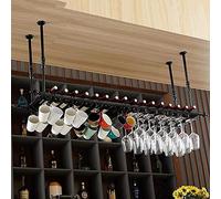 VUIKLCty Ceiling Metal Wine Rack, Height Adjustable, Hanging Storage Rack, Decorative Rack, Cup Holder, Hanging Display Rack, Black (size: 80Cm)(100cm)