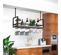 VUIKLCty Ceiling Shelving, Bar Floating Shelving, Inverted Glass Shelving, With Guardrails, Storage Space For Restaurants Or Cafes(120 * 30 * 60cm)