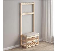 VUIKLCty Coat Rack Shoe Rack Coat Rack And Soft Bench With 2 Tiers Shelf, Height 172 Cm Wooden Clothes Rack With 10 Hooks(Wide 84cm)