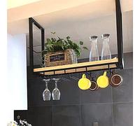 VUIKLCty Inverted Wine Rack, Ceiling Decoration Rack, Hanging Metal Storage Rack, Wooden Rack, Suitable For Bars, Restaurants, Kitchens(60 * 30 * 50cm)