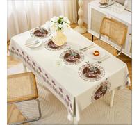 VUIKLCty PVC Table Cloth Rectangle Plastic Desktop Cover Retro Floral Print Kitchen Counter Decorations for Outdoor Garden Party(Beige-cafe,140x140cm)
