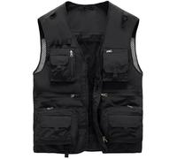 VUIKLCty Summer Cargo Vest Loose Multi Pocket Thin Vest Jackets Ootdoor Fishing Hiking Photography Tactical Waistcoat(Schwarz,XXL)