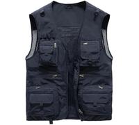 VUIKLCty Summer Cargo Vest Loose Multi Pocket Thin Vest Jackets Ootdoor Fishing Hiking Photography Tactical Waistcoat(Navy,XXL)
