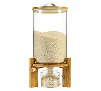 Vuinop Rice Dispenser, Rice Storage Container:Flour and Cereal Container with Airtight Lid and Wooden Stand, Glass Food Storge Container for Kitchen Organization and Pantry Store (8L)
