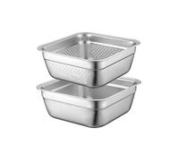 VUIUYOIES 2pieces Large Washing Up Bowl With Colander For Kitchen Sink Stainless Steel Washing Up Bowl With Drainer Plug Rice Bowl, 28cm