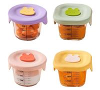 VUIUYOIES 4pieces Non Toxic Glass Baby Food Jars for Microwavable Storage Set of 4 Round Square Containers 230ml Baby Food Storage