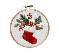 VUIUYOIES Beginners Embroidery Hoop Christmas Xmas Kit Crossstitching Set with Pattern Enjoying DIY Embroidery Process Ornaments for Starter Xmas Decoration, Stocking, 20 cm