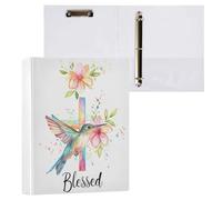 Vuiyean Blessed Quote Hummingbird with Floral Cross Binder 1.5 Inch Binder with Clipboard&Pockets, Hardcover Binders 3 Ring, Heavy Duty Large File Folder for Office School Supplies - Holds 200 Sheets